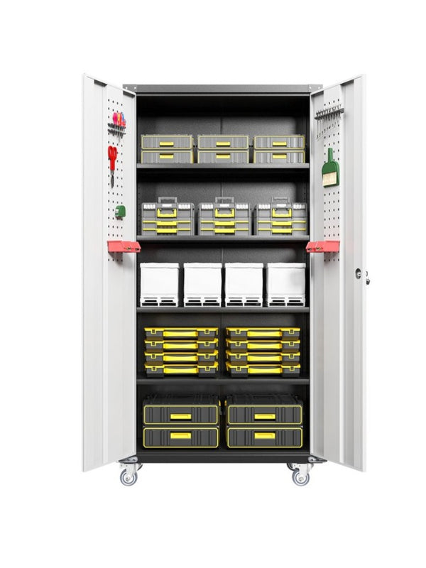 English Elm Garage Steel Cabinet on Wheels with Locking Doors and Four Adjustable Interior Shelves W1505S00003