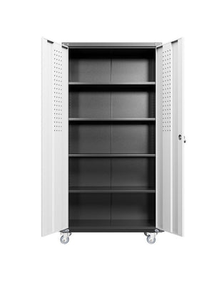English Elm Garage Steel Cabinet on Wheels with Locking Doors and Four Adjustable Interior Shelves W1505S00003