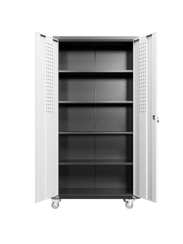 English Elm Garage Steel Cabinet on Wheels with Locking Doors and Four Adjustable Interior Shelves W1505S00003