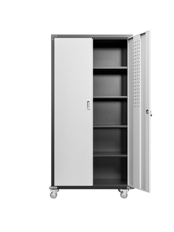 English Elm Garage Steel Cabinet on Wheels with Locking Doors and Four Adjustable Interior Shelves W1505S00003