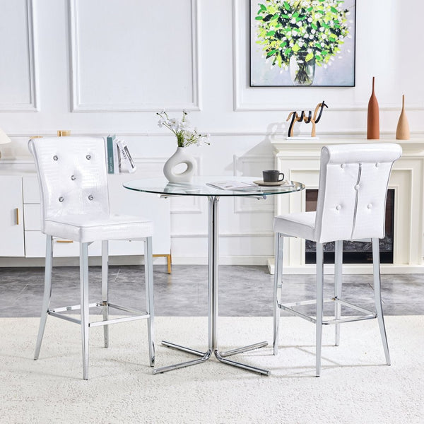 English Elm A Set of 2 Glam Faux Alligator Pvc Barstools with Crystal Buckle Accents for Home Bar W1512P491630
