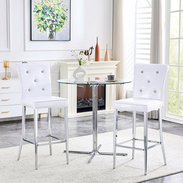 English Elm A Set of 2 Glam Faux Alligator Pvc Barstools with Crystal Buckle Accents for Home Bar W1512P491630