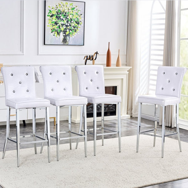 English Elm A Set of 2 Glam Faux Alligator Pvc Barstools with Crystal Buckle Accents for Home Bar W1512P491630