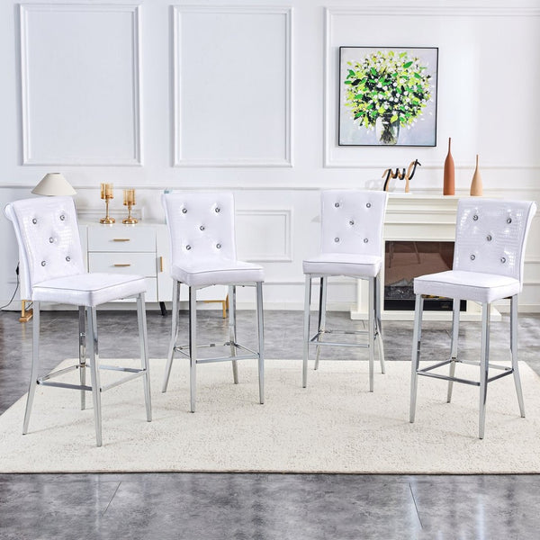 English Elm A Set of 2 Glam Faux Alligator Pvc Barstools with Crystal Buckle Accents for Home Bar W1512P491630