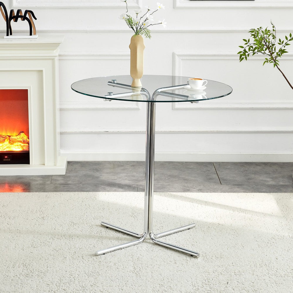 English Elm Round Tempered Glass Bar Table with Chrome Base for Kitchen and Small Space Dining W1512P501544