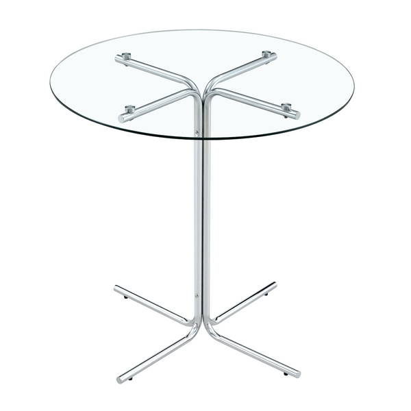English Elm Round Tempered Glass Bar Table with Chrome Base for Kitchen and Small Space Dining W1512P501544
