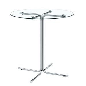 English Elm Round Tempered Glass Bar Table with Chrome Base for Kitchen and Small Space Dining W1512P501544