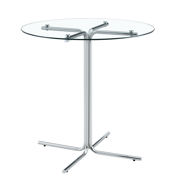 English Elm Round Tempered Glass Bar Table with Chrome Base for Kitchen and Small Space Dining W1512P501544