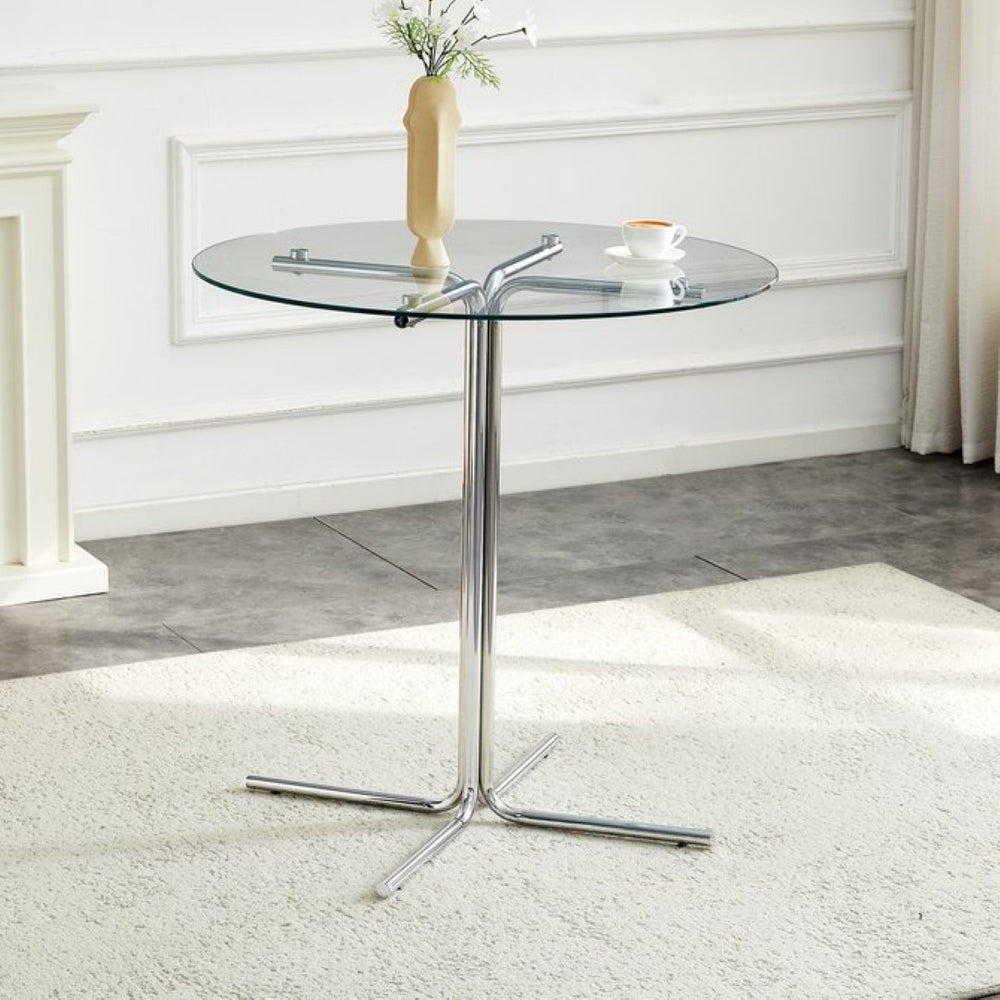 English Elm Round Tempered Glass Bar Table with Chrome Base for Kitchen and Small Space Dining W1512P501544