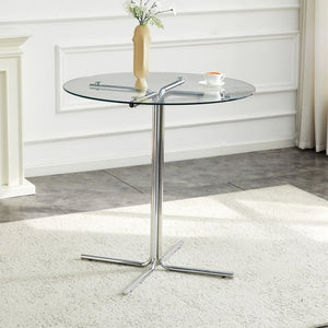 English Elm Round Tempered Glass Bar Table with Chrome Base for Kitchen and Small Space Dining W1512P501544