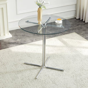 English Elm Round Tempered Glass Bar Table with Chrome Base for Kitchen and Small Space Dining W1512P501544