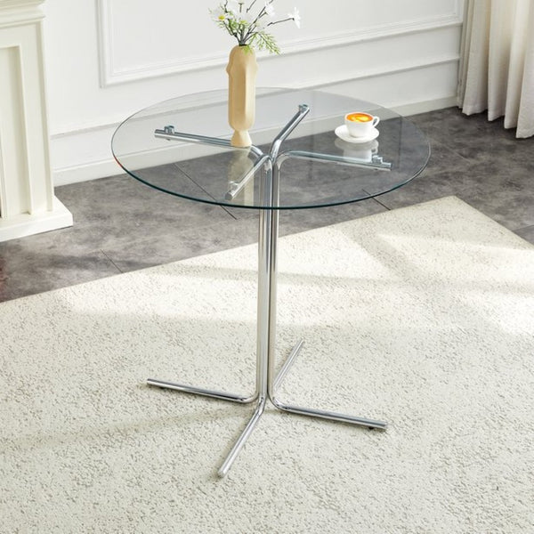 English Elm Round Tempered Glass Bar Table with Chrome Base for Kitchen and Small Space Dining W1512P501544