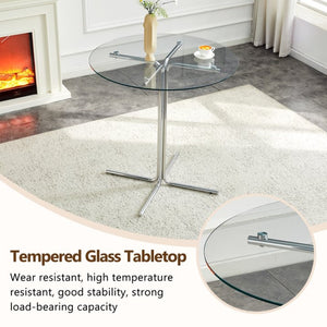 English Elm Round Tempered Glass Bar Table with Chrome Base for Kitchen and Small Space Dining W1512P501544