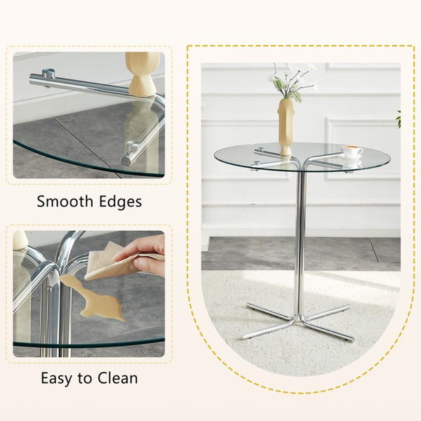 English Elm Round Tempered Glass Bar Table with Chrome Base for Kitchen and Small Space Dining W1512P501544