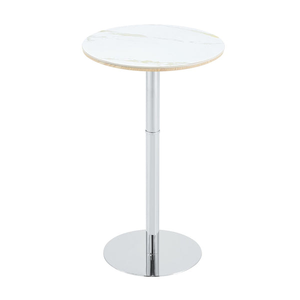 English Elm Rock Panel Round Pub Table with Silver Steel Base for Kitchen or Bistro Dining W1512P501618