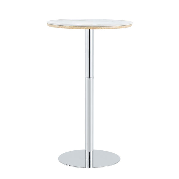 English Elm Rock Panel Round Pub Table with Silver Steel Base for Kitchen or Bistro Dining W1512P501618
