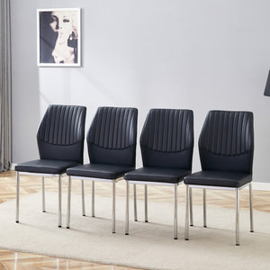 English Elm 4-Piece Black PU Leather Dining Chair Set with Ergonomic Back and Silver Metal Legs W1512P502265