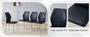 English Elm 4-Piece Black PU Leather Dining Chair Set with Ergonomic Back and Silver Metal Legs W1512P502265