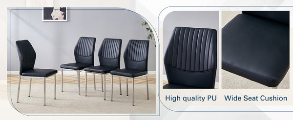 English Elm 4-Piece Black PU Leather Dining Chair Set with Ergonomic Back and Silver Metal Legs W1512P502265
