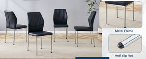 English Elm 4-Piece Black PU Leather Dining Chair Set with Ergonomic Back and Silver Metal Legs W1512P502265