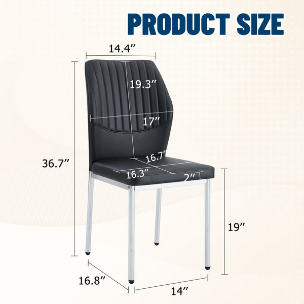 English Elm 4-Piece Black PU Leather Dining Chair Set with Ergonomic Back and Silver Metal Legs W1512P502265
