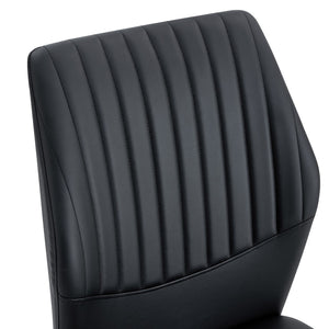 English Elm 4-Piece Black PU Leather Dining Chair Set with Ergonomic Back and Silver Metal Legs W1512P502265