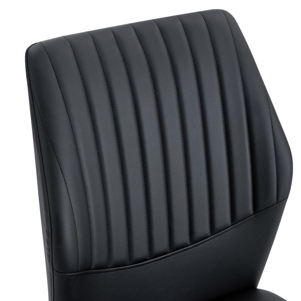 English Elm 4-Piece Black PU Leather Dining Chair Set with Ergonomic Back and Silver Metal Legs W1512P502265