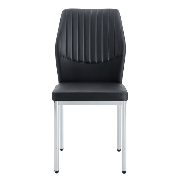 English Elm 4-Piece Black PU Leather Dining Chair Set with Ergonomic Back and Silver Metal Legs W1512P502265