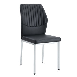 English Elm 4-Piece Black PU Leather Dining Chair Set with Ergonomic Back and Silver Metal Legs W1512P502265