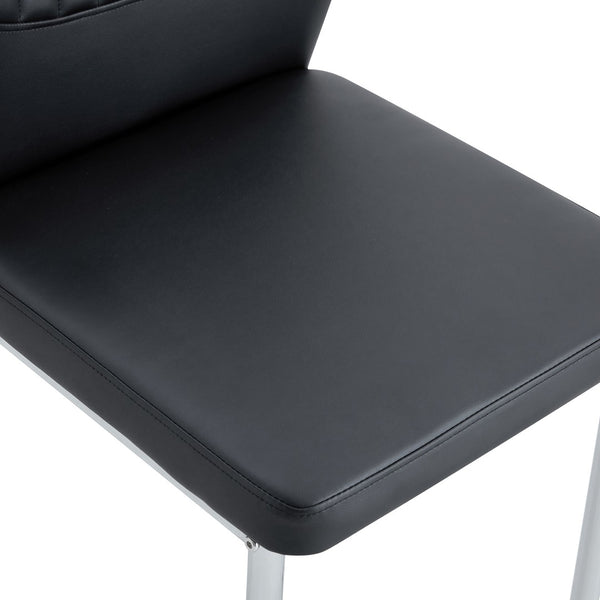 English Elm 4-Piece Black PU Leather Dining Chair Set with Ergonomic Back and Silver Metal Legs W1512P502265