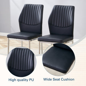English Elm 4-Piece Black PU Leather Dining Chair Set with Ergonomic Back and Silver Metal Legs W1512P502265