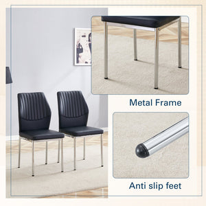 English Elm 4-Piece Black PU Leather Dining Chair Set with Ergonomic Back and Silver Metal Legs W1512P502265