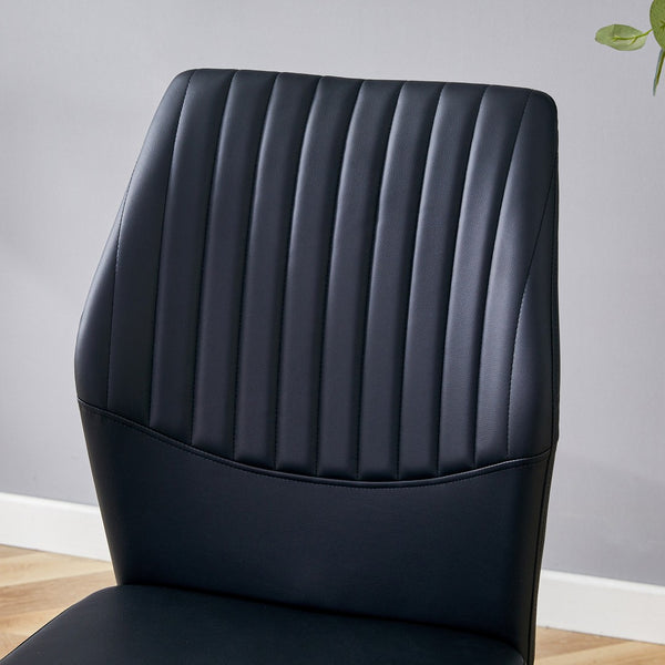 English Elm 4-Piece Black PU Leather Dining Chair Set with Ergonomic Back and Silver Metal Legs W1512P502265