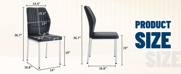 English Elm 4-Piece Black PU Leather Dining Chair Set with Ergonomic Back and Silver Metal Legs W1512P502265