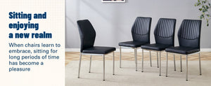 English Elm 4-Piece Black PU Leather Dining Chair Set with Ergonomic Back and Silver Metal Legs W1512P502265