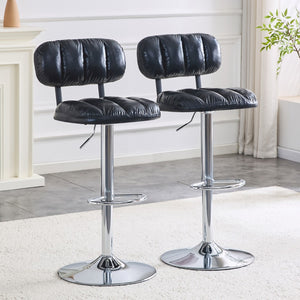 English Elm Set of 2 Swivel Barstools with Chrome Base Adjustable Height Pu Leather Kitchen Seating Black/Silver W1512P502309