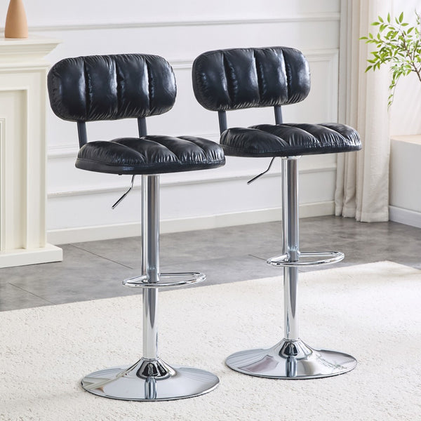 English Elm Set of 2 Swivel Barstools with Chrome Base Adjustable Height Pu Leather Kitchen Seating Black/Silver W1512P502309