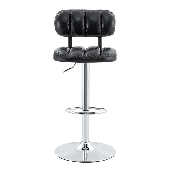 English Elm Set of 2 Swivel Barstools with Chrome Base Adjustable Height Pu Leather Kitchen Seating Black/Silver W1512P502309