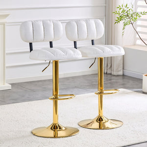 English Elm Set of 2 Swivel Barstools with Chrome Base Adjustable Height Pu Leather Kitchen Seating White/Gold W1512P502323