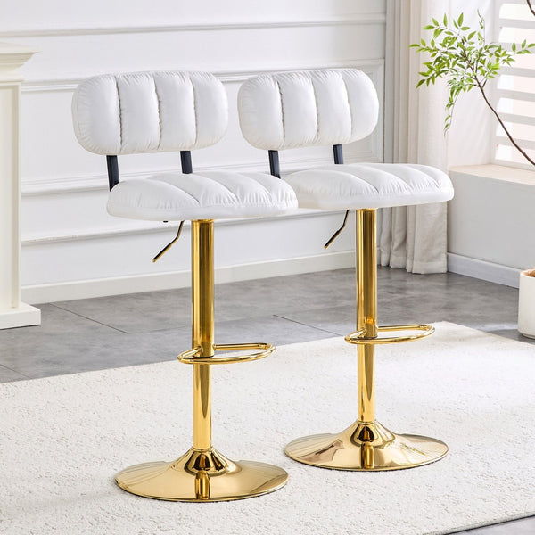 English Elm Set of 2 Swivel Barstools with Chrome Base Adjustable Height Pu Leather Kitchen Seating White/Gold W1512P502323
