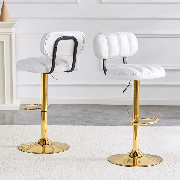 English Elm Set of 2 Swivel Barstools with Chrome Base Adjustable Height Pu Leather Kitchen Seating White/Gold W1512P502323