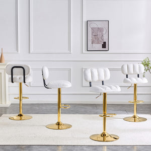English Elm Set of 2 Swivel Barstools with Chrome Base Adjustable Height Pu Leather Kitchen Seating White/Gold W1512P502323