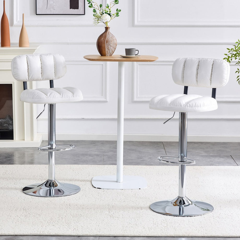 English Elm Set of 2 Swivel Barstools with Chrome Base Adjustable Height Pu Leather Kitchen Seating White/Silver W1512P502334