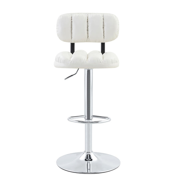 English Elm Set of 2 Swivel Barstools with Chrome Base Adjustable Height Pu Leather Kitchen Seating White/Silver W1512P502334
