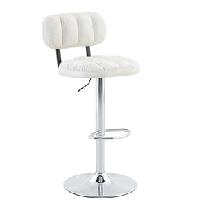 English Elm Set of 2 Swivel Barstools with Chrome Base Adjustable Height Pu Leather Kitchen Seating White/Silver W1512P502334