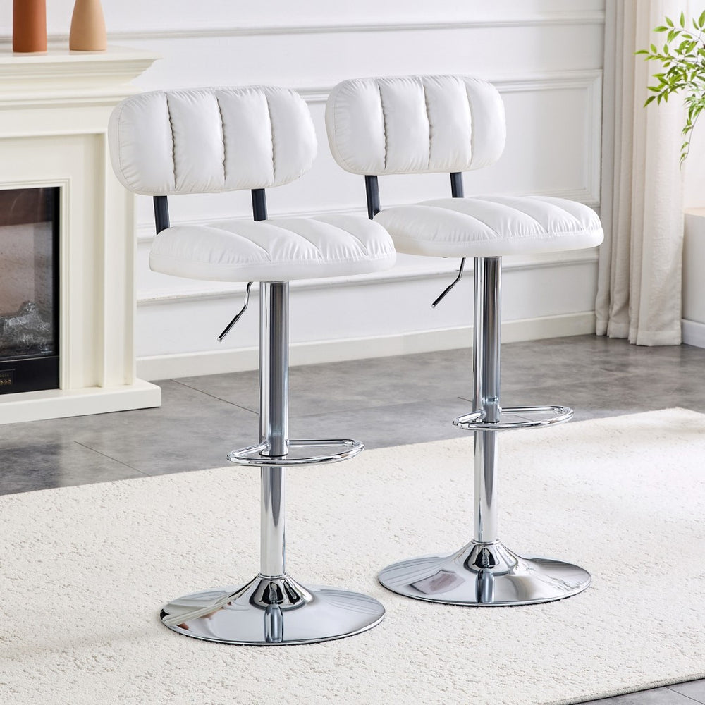 English Elm Set of 2 Swivel Barstools with Chrome Base Adjustable Height Pu Leather Kitchen Seating White/Silver W1512P502334