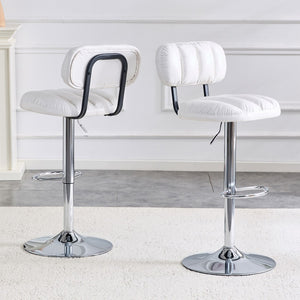 English Elm Set of 2 Swivel Barstools with Chrome Base Adjustable Height Pu Leather Kitchen Seating White/Silver W1512P502334