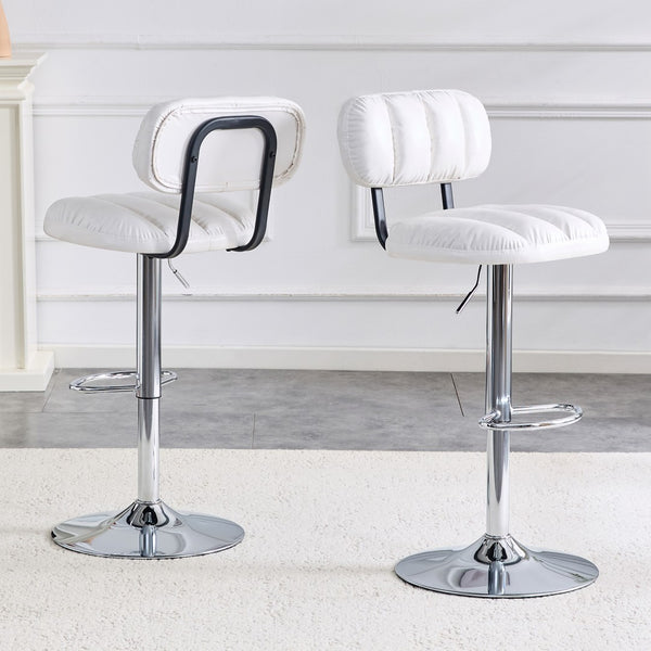 English Elm Set of 2 Swivel Barstools with Chrome Base Adjustable Height Pu Leather Kitchen Seating White/Silver W1512P502334