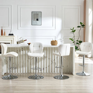 English Elm Set of 2 Tufted Pu Leather Bar Stools with Adjustable Gas Lift and Chrome Base White W1512P502687