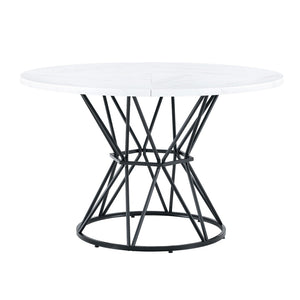 English Elm A Round Marble Patterned Dining Table with Matte Hourglass Base Seats Six People White+Black W1512P502740